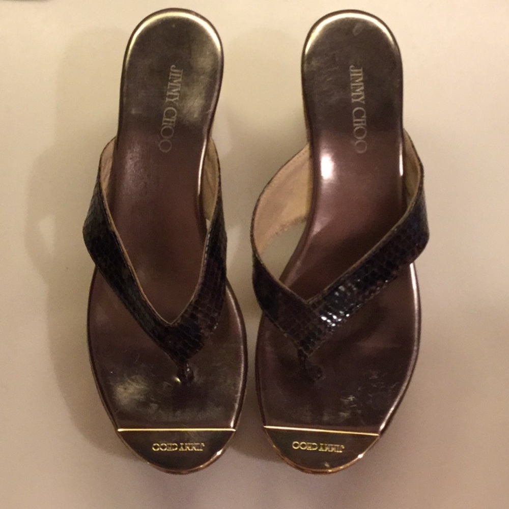 Jimmy Choo Pathos Snake Print thong sandal.